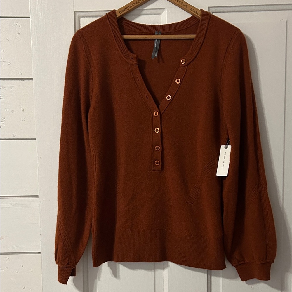 BY ANTHROPOLOGIE CASHMERE BLEND FITTED HENLEY SWEATER Medium NWT